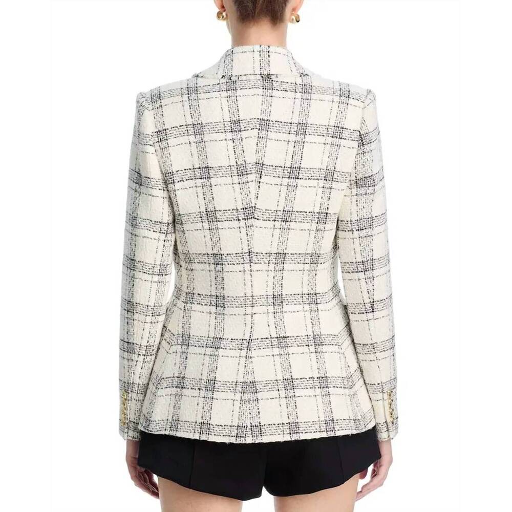 NEW GENERATION LOVE aimee windowpane tweed blazer in ivory/black - Picture 3 of 6
